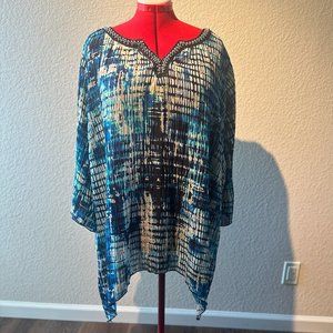 Catherines 2X (22/24 W) Sheer, angle hem blouse with neckline beading